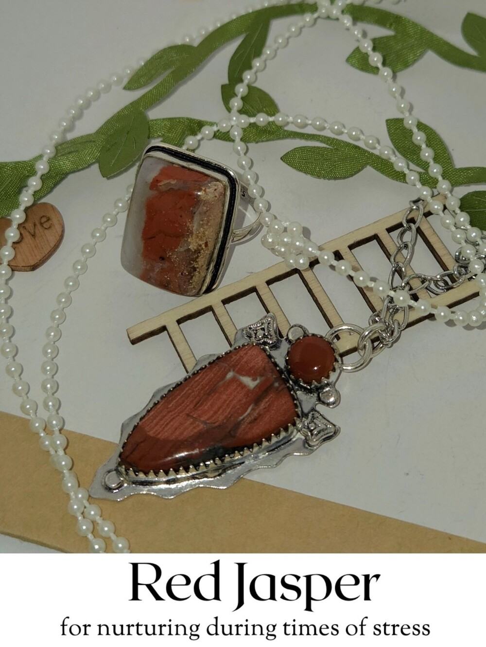 Super Cool Red Jasper Pendant Necklace & Chunky Handmade Ring Jewelry Set